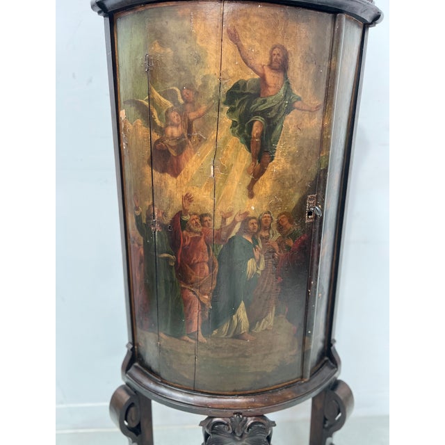 Half-Moon Corner Cabinet with Biblical Scene Decor, 19th Century, in Worn conditions. Designed before 1890