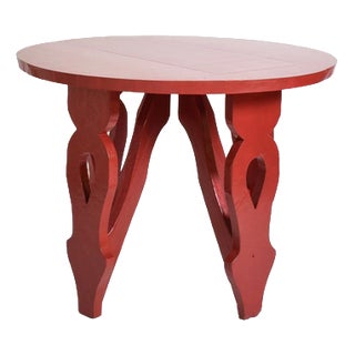 Rustic Round Burgundy Red Table, 1920s For Sale