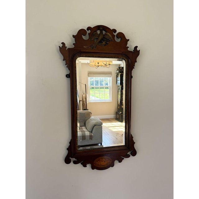 Large Antique Edwardian Inlaid and Gilt Mahogany Fretted Wall Mirror, 1900 For Sale - Image 3 of 7
