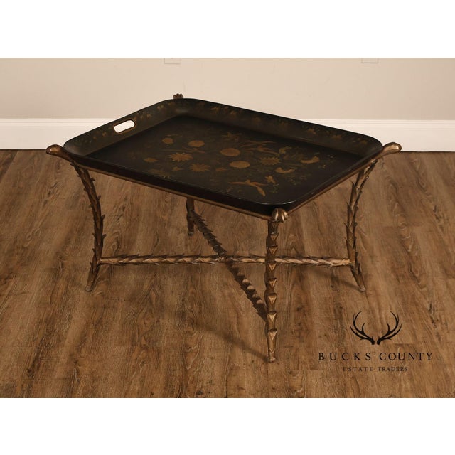High Quality Rectangular Tray Top Coffee Table Featuring A Tole Painted Surface With Floral Decoration And Raised Gallery...
