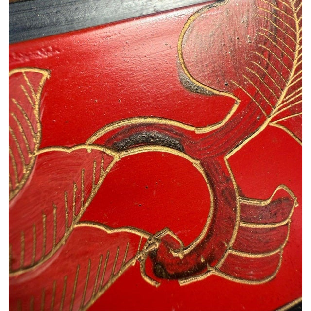 Antique Chinese Red Lacquer Box Porcelain Plaque Metal Inlay C1920 For Sale - Image 14 of 18