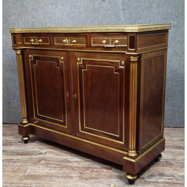 Parisian Buffet in Mahogany and Gilt Brass with Marble Top For Sale - Image 4 of 15