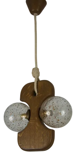 Mid-Century Wooden and Glass Hanging Lamp attributed to Temde, 1960