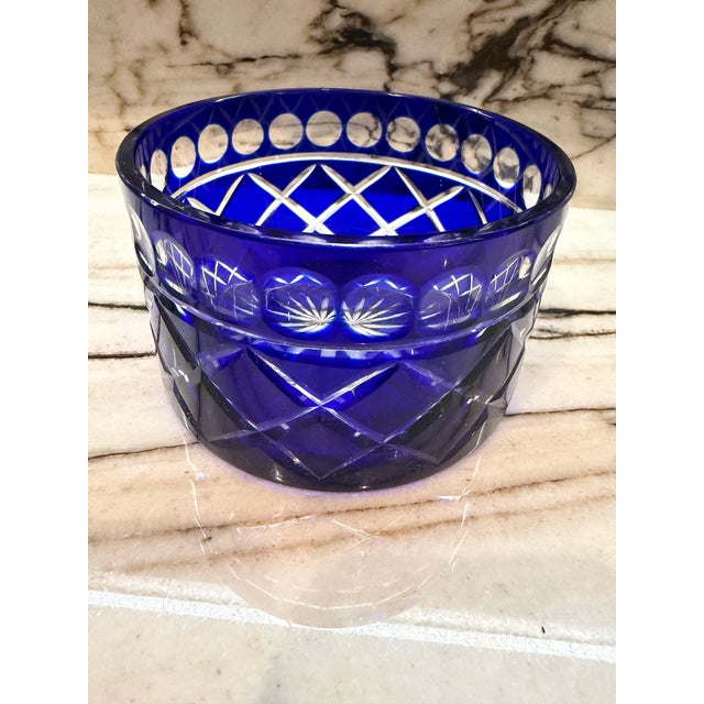 Glass 1960 Bohemia Cut Glass Blue Box For Sale - Image 7 of 8