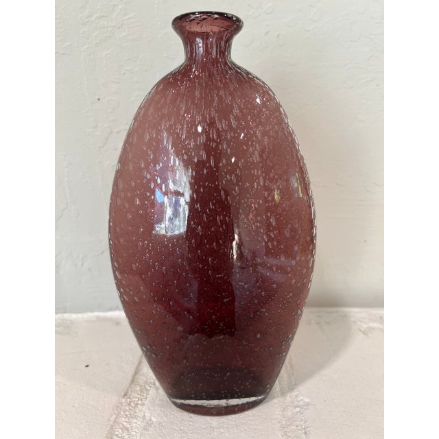 Set of 3 Hand-Blown Controlled Bubble Glass Vases Amber Amethyst Green For Sale - Image 10 of 12