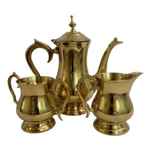 Vintage Lacquered Brass Tea Service - Set of 3 Pieces