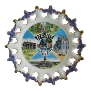 1960s Decorative Nashville, Tennessee Souvenir Milk Glass Plate