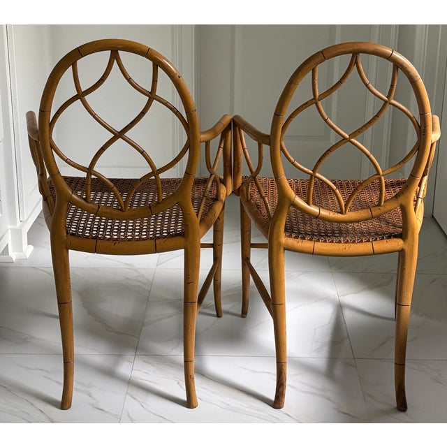 Vintage English Faux Bamboo Oval Back Armchairs in the Manner of Tom Parr for Colefax & Fowler For Sale In Little Rock - Image 6 of 17