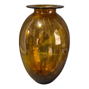 Vintage Art Glass Attributed Murano Amber Original Label "Made in Italy" Vase