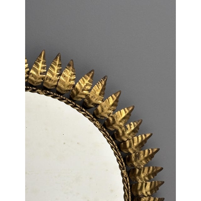 Gold Mid-Century Modern Hollywood Regency Spanish Gilt Metal Sun Mirror, 1950s For Sale - Image 8 of 18
