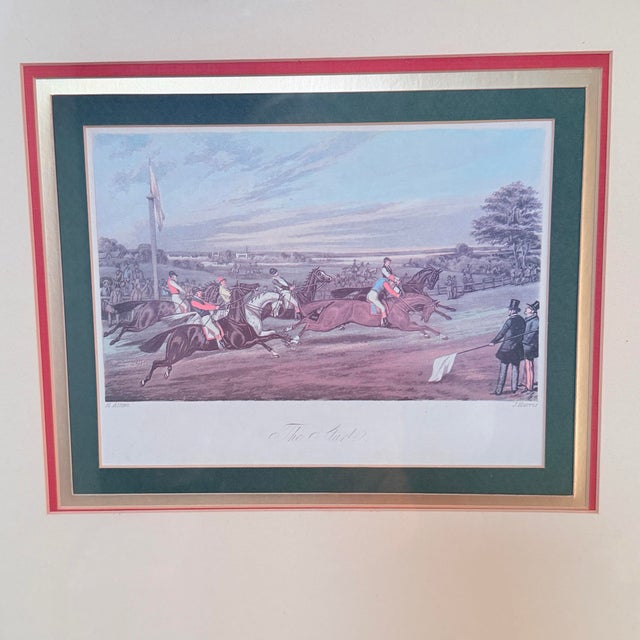 1960s Pair of Vintage English Equestrian Prints After Henry Alken — “Saddling” & “The Start” — Engraved by J. Harris, Mahogany Frames For Sale - Image 5 of 9