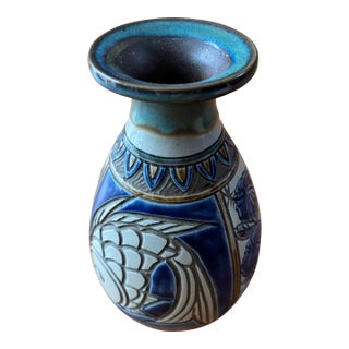 Mid 20th Century Okinawan Tsuboya Yachimun Fish Vase by Sumiko Miyagi For Sale