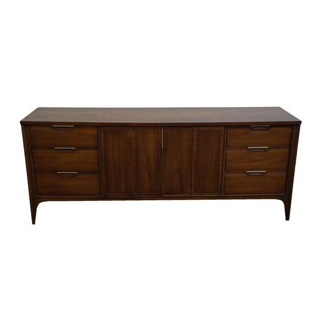 Mid-Century Modern Kent Coffey Solid Walnut MCM Mid Century Modern 76" Triple Dresser 7702 For Sale - Image 3 of 16