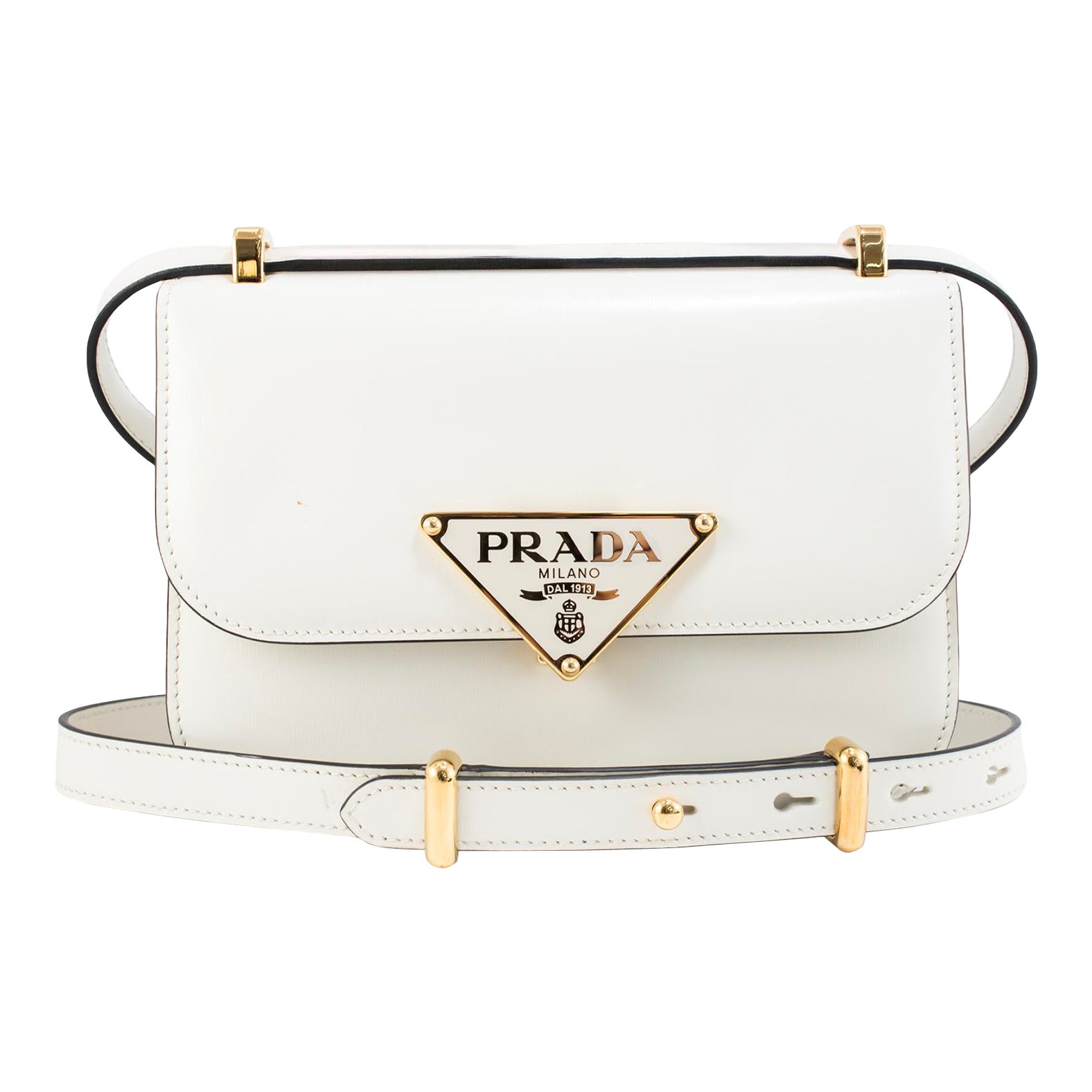 ☆プラダ PRADA バッグ ゴールド金具 メタルロゴオール レザーホワイト