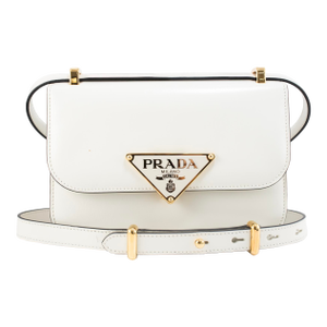 Prada White Soft Calfskin Triangle Logo Gold Hardware Flap Shoulder Bag