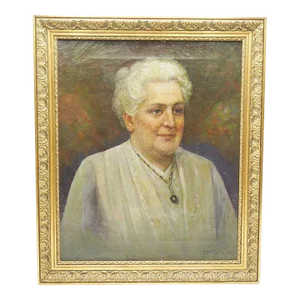 Jw Vale Oil on Canvas Portrait of an Older Woman Gold Ornate Frame 1929