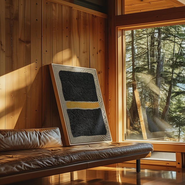 Contemporary Gold and Carbon Painting on Spanish Linen Minimalist Painting, Framed Mid Gold For Sale - Image 3 of 5