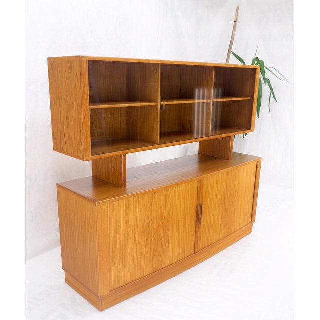 1970s Danish Mid-Century Modern Teak Credenza Tambour Doors Hutch For Sale - Image 5 of 12