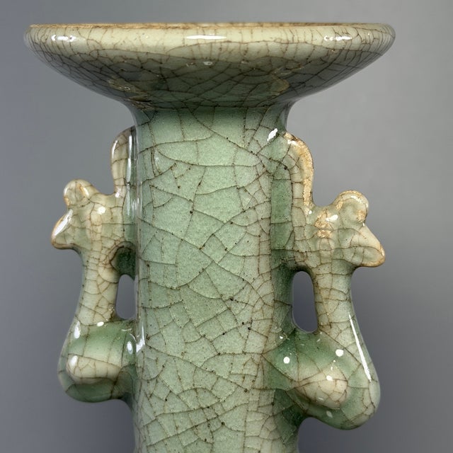 Chinese Antique Chinese Longquan Celadon Vase With Twin Phoenix Ears For Sale - Image 3 of 7