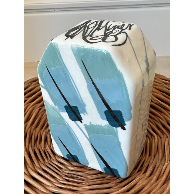 Vintage 1983 Signed Ceramic Postmodern Pop Art Vase For Sale - Image 10 of 17