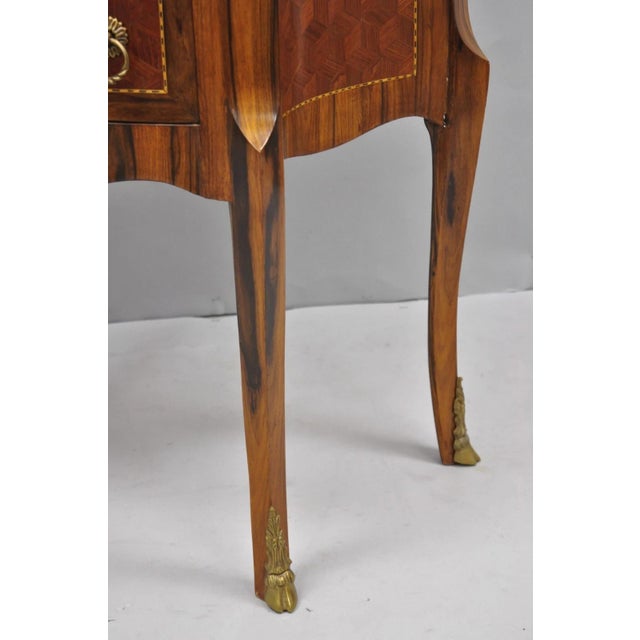 Vintage French Louis XV Style Marquetry Inlay 2 Drawer Nightstand Commode Table For Sale - Image 12 of 16