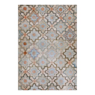 1890s Gray Star Medallion Folk Art Antique American Hooked Rug 3' 4"x 4' 10" Knotted Wool Carpet For Sale