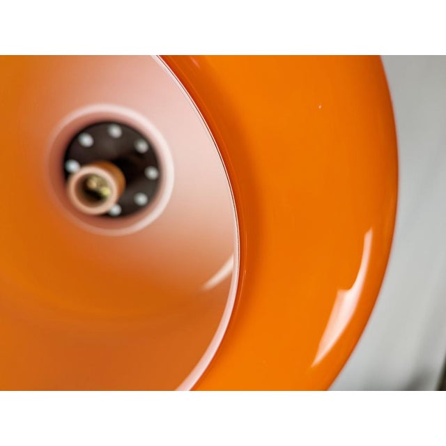 Metal Orange & White Incamiciato Murano Glass Pendant Lamp attributed to Vistosi, 1960s For Sale - Image 7 of 14
