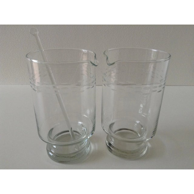 Mid-Century Modern Vintage C.1960's Mid-Century Etched Cocktail Martini Mixers- a Pair For Sale - Image 3 of 5