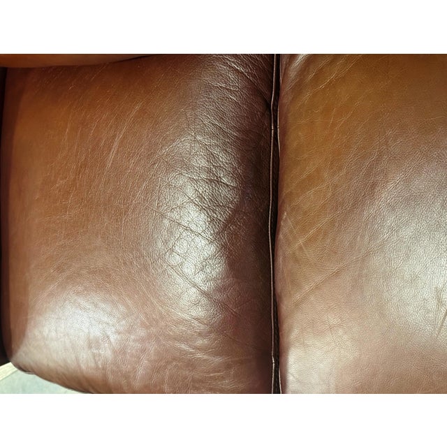 Animal Skin Natuzzi Maturità Italian Cognac Top Grain Leather Loveseat – Made in Italy For Sale - Image 7 of 11