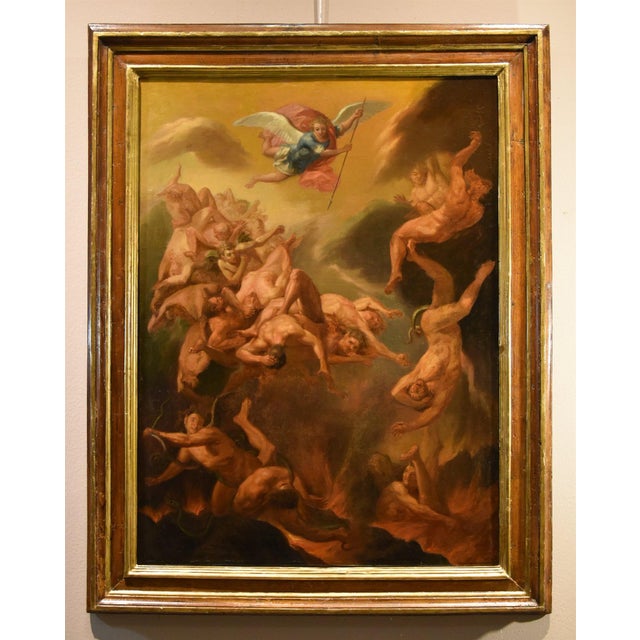 Saint michael the archangel expelling the rebel angels from paradise (probably preparatory sketch) roman school, 17th/18th...