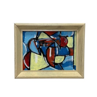 Vintage Oil on Board Cubist Painting For Sale