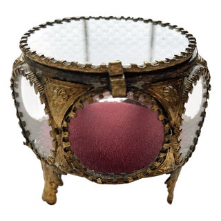 Antique Belle Époque French Brass and Bevelled Glass Jewelry Box, 1890s For Sale