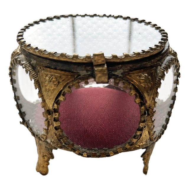 Antique Belle Époque French Brass and Bevelled Glass Jewelry Box, 1890s For Sale