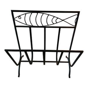 1950s French Fer Forgé Iron Magazine Rack Sculpture Fish Frederic Weinberg Style