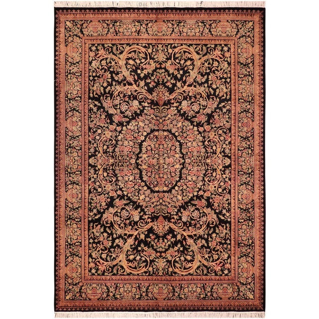 Shabby Chic Medallion 1990's Pak-Persian Black/Gold Wool Rug - 5'11'' X 9'1'' For Sale - Image 9 of 9