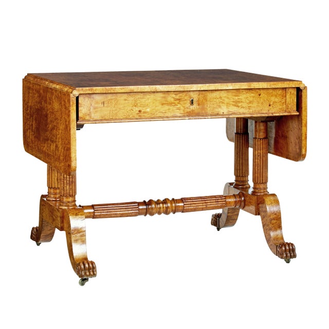 Antique Biedermeier Sofa Table in Burr Birch, 1825 For Sale - Image 11 of 11