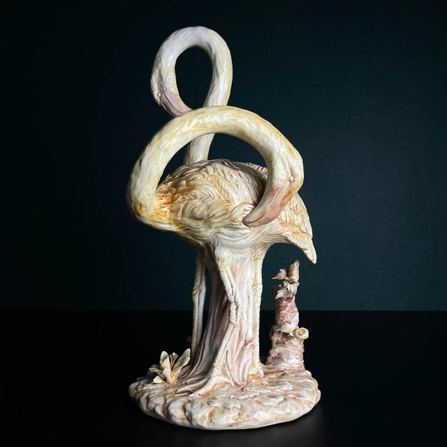 Large vintage hand-painted sculpture of Flamingo from 1980s, made in Bassano, Italy. Bassano ceramics (also known as...
