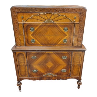 1930s Art Deco Tall Chest of Drawers Bedroom Dresser For Sale