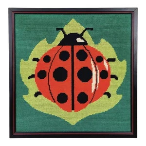 Vintage 1950s Lady Bug Needlepoint Framed