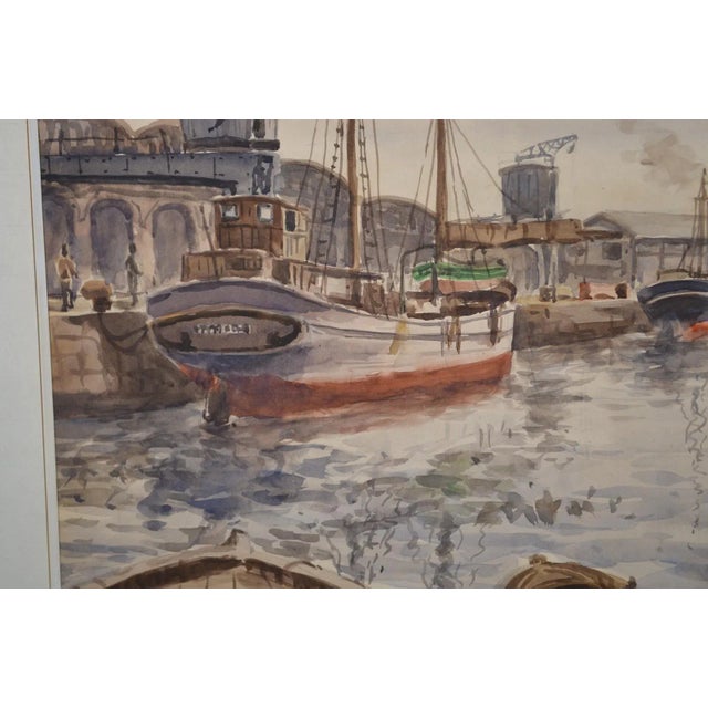 J. Villena (20th Century) “On the Port” Watercolor Signed For Sale - Image 9 of 11
