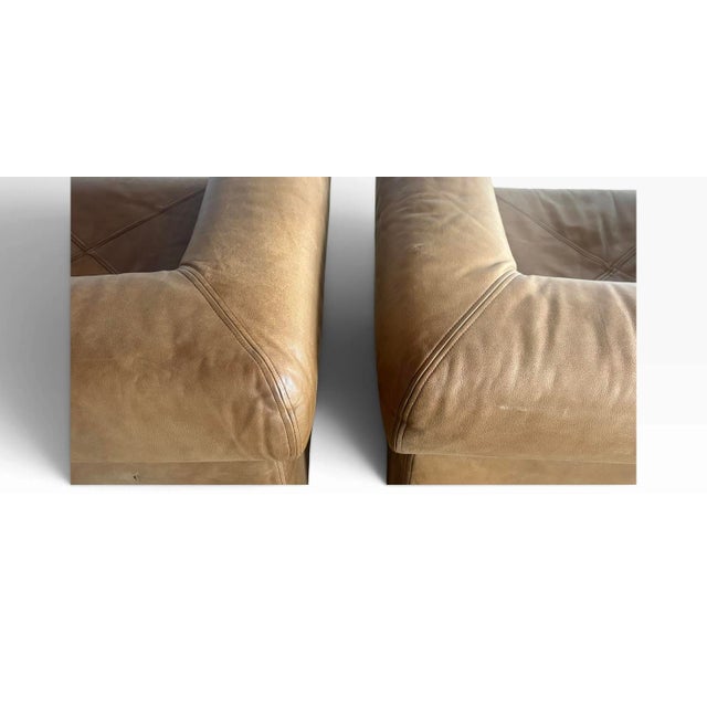 Contemporary Set of 2- Brown Genuine Leather Club Chairs, 1980s For Sale - Image 3 of 11