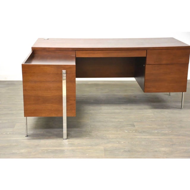 Wood Harvey Probber Walnut & Chrome L Shaped Desk For Sale - Image 7 of 13