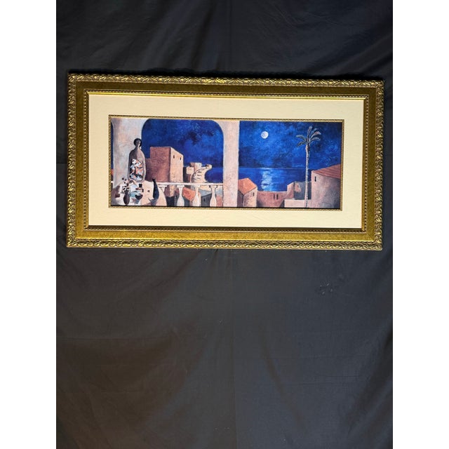 Mediterranean Coastal Framed Wall Art 45x25 Ornate Gold Frame Home Decor For Sale - Image 9 of 9