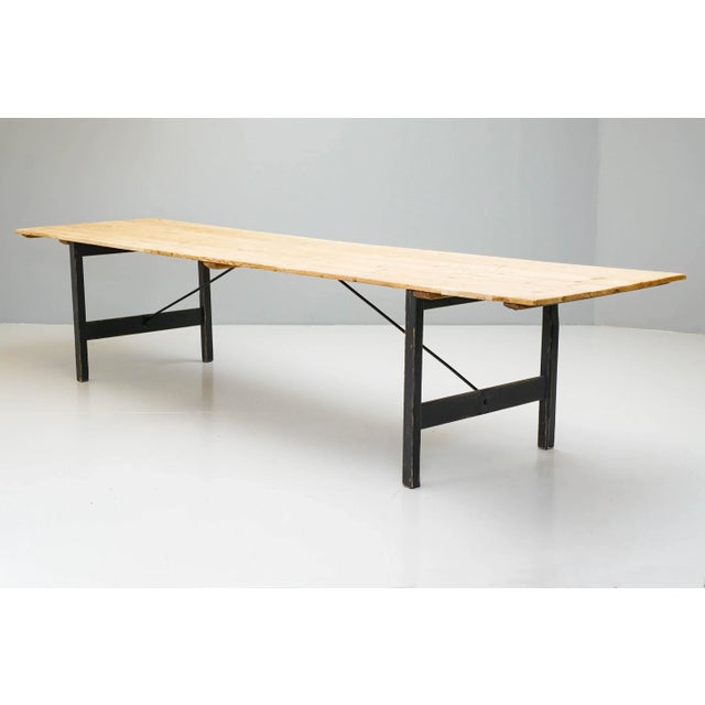 Wood Large Pine Trestle Table For Sale - Image 7 of 9