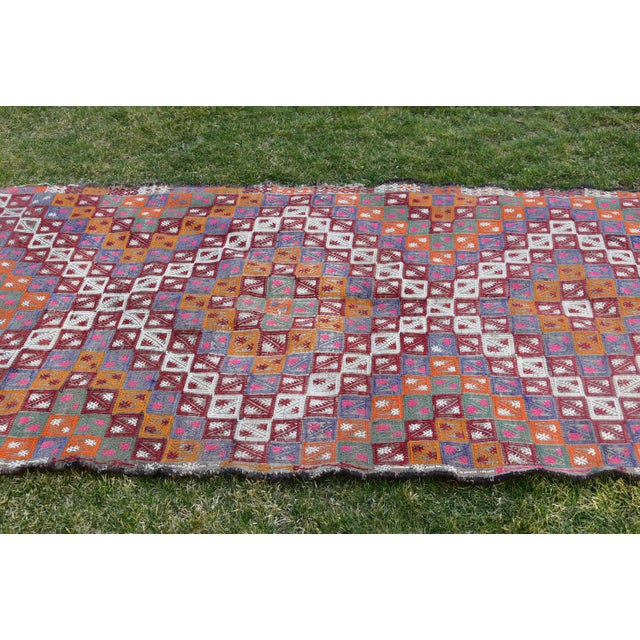 1960s Turkish Flatweave Ikat Design Geometric Kilim Rug For Sale - Image 4 of 11