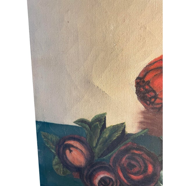 Textile Early 1900s Oil on Canvas Still Life of Roses - Unsigned For Sale - Image 7 of 7
