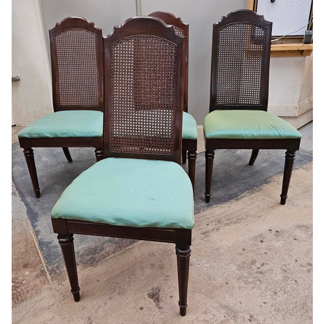 Mid 20th Century Refinished Walnut and Cane Back Dining Chairs- Set of 6 For Sale - Image 11 of 15