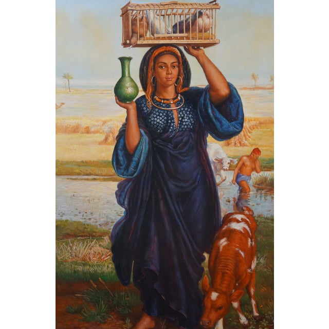 Late 20th Century Afterglow in Egypt Oil Painting After William Holman Hunt Canvas Framed 36" For Sale - Image 4 of 11