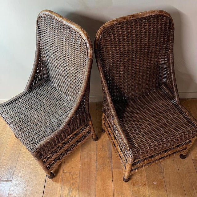 Vintage Chocolate Brown Wicker Chairs, Set of 2 For Sale - Image 3 of 9