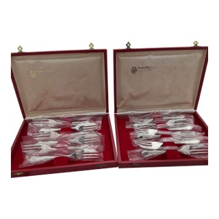 1970s Silver Set of 12 Pastry Forks, Du Barry with Red Cases- Set of 12 For Sale